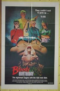 f323 BLOODY BIRTHDAY one-sheet movie poster '81 weird gruesome image!