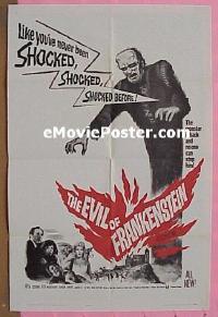 f422 EVIL OF FRANKENSTEIN one-sheet movie poster '64 Peter Cushing, Hammer