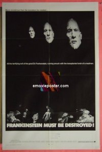 f449 FRANKENSTEIN MUST BE DESTROYED int'l one-sheet movie poster '70 Cushing