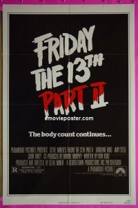 f452 FRIDAY THE 13TH 2 advance teaser one-sheet movie poster '81 Jason!