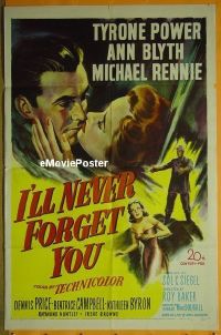 P885 I'LL NEVER FORGET YOU one-sheet movie poster '51 Tyrone Power