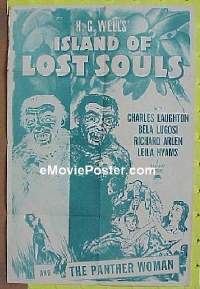 #266 ISLAND OF LOST SOULS 1sh R58 manimals! 