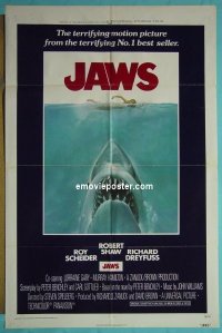 P923 JAWS one-sheet movie poster '75 Steven Spielberg, Scheider
