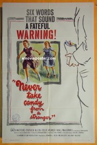 Q233 NEVER TAKE CANDY FROM A STRANGER one-sheet movie poster '61