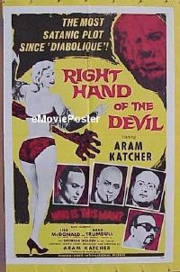 s151 RIGHT HAND OF THE DEVIL one-sheet movie poster '63 cool!