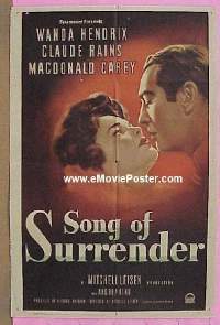 #487 SONG OF SURRENDER 1sh '49 Hendrix, Rains 