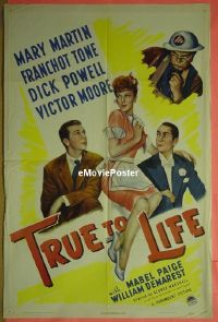 #747 TRUE TO LIFE 1sh '43 Mary Martin, Powell 