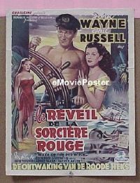 #053 WAKE OF THE RED WITCH Belgian R1950s barechested John Wayne & Gail Russell at ship's helm!