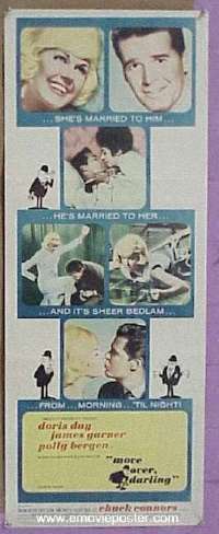 a599 MOVE OVER DARLING insert movie poster '64 Garner, Doris Day