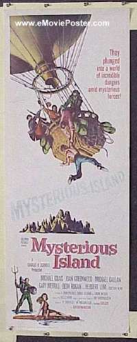 a613 MYSTERIOUS ISLAND insert movie poster '61 Harryhausen