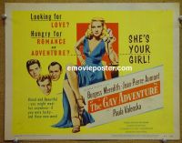 #9159 GAY ADVENTURE Title Lobby Card '53 Meredith, Aumont