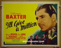 #9196 I'LL GIVE A MILLION Title Lobby Card '38 Baxter, Lorre