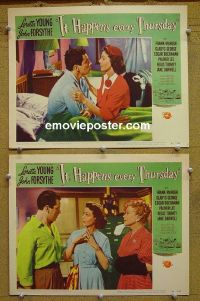 #1286 IT HAPPENS EVERY THURSDAY 2 lobby cards '53 Young