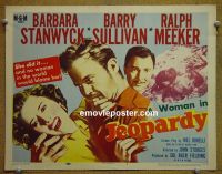 #9215 JEOPARDY Title Lobby Card '53 Stanwyck, film noir