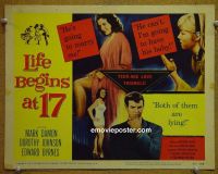 #9243 LIFE BEGINS AT 17 Title Lobby Card '58 teen sex & love!