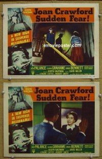 #5793 SUDDEN FEAR 2 LCs '52 Crawford, Palance 