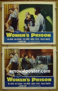 #1363 WOMEN'S PRISON 2 lobby cards '54 sexy Cleo Moore!