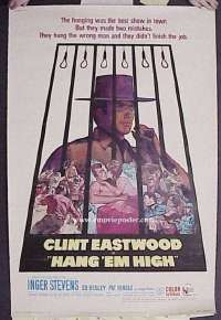 B094 HANG 'EM HIGH 40x60 movie poster '68 Clint Eastwood, Stevens