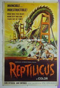 B109 REPTILICUS 40x60 movie poster '62 giant lizard, AIP!