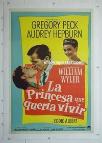 B217 ROMAN HOLIDAY linen Argentinean movie poster '53 Hepburn, Peck