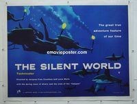 B180 SILENT WORLD linen British quad movie poster '56Jacques Cousteau