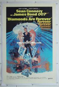 B253 DIAMONDS ARE FOREVER linen one-sheet movie poster '71 Sean Connery