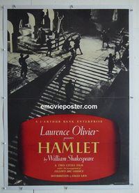 B184 HAMLET linen English one-sheet movie poster '49 Laurence Olivier