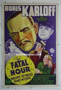 B259 FATAL HOUR linen one-sheet movie poster '40 Boris Karloff