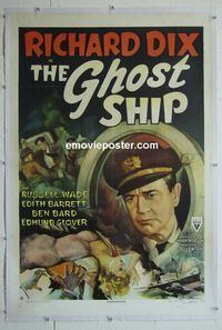 B265 GHOST SHIP linen one-sheet movie poster 1943 Richard Dix