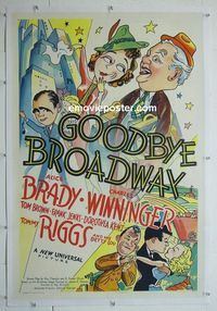 B271 GOODBYE BROADWAY linen one-sheet movie poster '38 Brady, Winninger