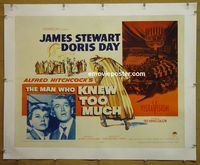 B228 MAN WHO KNEW TOO MUCH linen half-sheet movie poster '56 Stewart