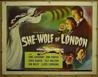 B229 SHE-WOLF OF LONDON linen half-sheet movie poster '46 Universal horror