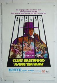 B274 HANG 'EM HIGH linen one-sheet movie poster '68 Clint Eastwood