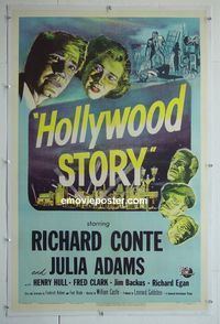 B276 HOLLYWOOD STORY linen one-sheet movie poster '51 Richard Conte, Adams