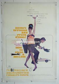 B277 HOW TO STEAL A MILLION linen one-sheet movie poster '66 Audrey Hepburn