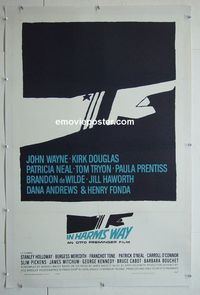 B279 IN HARM'S WAY linen one-sheet movie poster '65 Wayne, Saul Bass art!