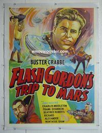 B187 FLASH GORDON'S TRIP TO MARS linen Indian movie poster R60s serial