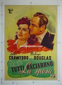 B188 THEY ALL KISSED THE BRIDE linen Italian movie poster '46 Crawford