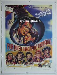 B160 FOR WHOM THE BELL TOLLS linen Mexican movie poster '43 Cooper