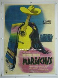 B162 MARIACHIS linen Mexican movie poster '50 great guitar artwork!