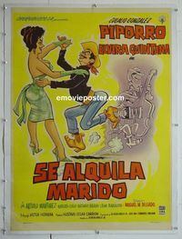 B164 SE ALQUILA MARIDO linen Mexican movie poster '61 Elvira Quintana