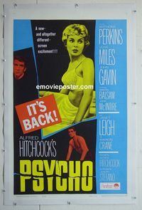 B300b PSYCHO linen one-sheet movie poster R65 Leigh, Perkins,Hitchcock