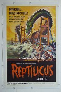 B301 REPTILICUS linen one-sheet movie poster '62 giant lizard, AIP!