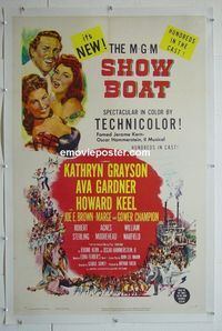 B306 SHOW BOAT linen one-sheet movie poster '51 Grayson, Gardner, Keel