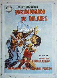 B169 FISTFUL OF DOLLARS linen Spanish movie poster '65 Eastwood