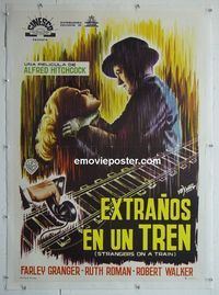 B174 STRANGERS ON A TRAIN linen Spanish movie poster '65 Hitchcock