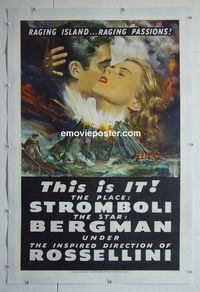 B313b STROMBOLI linen one-sheet movie poster '50 Ingrid Bergman