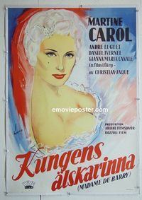 B193 MADAME DU BARRY linen Swedish movie poster '54 Martine Carol