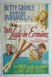 B317 THAT LADY IN ERMINE linen one-sheet movie poster '48 Betty Grable