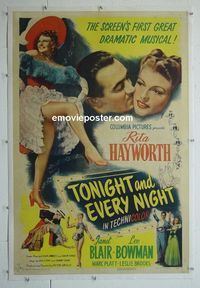 B320 TONIGHT & EVERY NIGHT linen one-sheet movie poster '45 Rita Hayworth